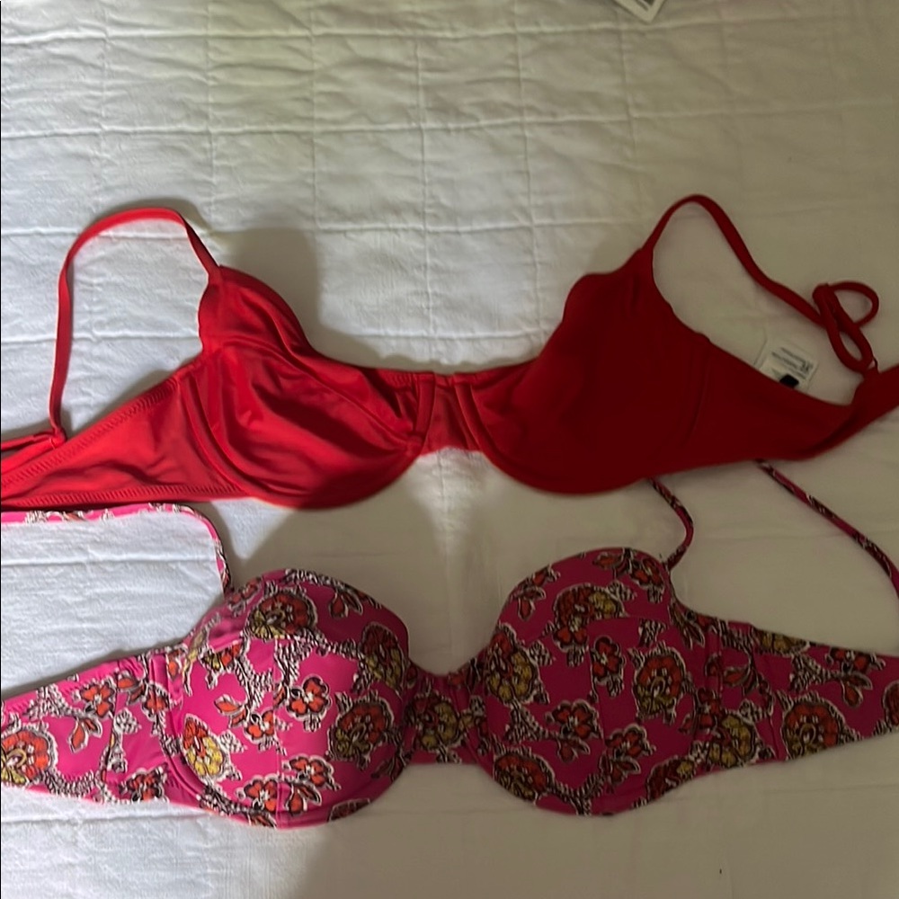J. Crew Red and Pink Floral Bikinis